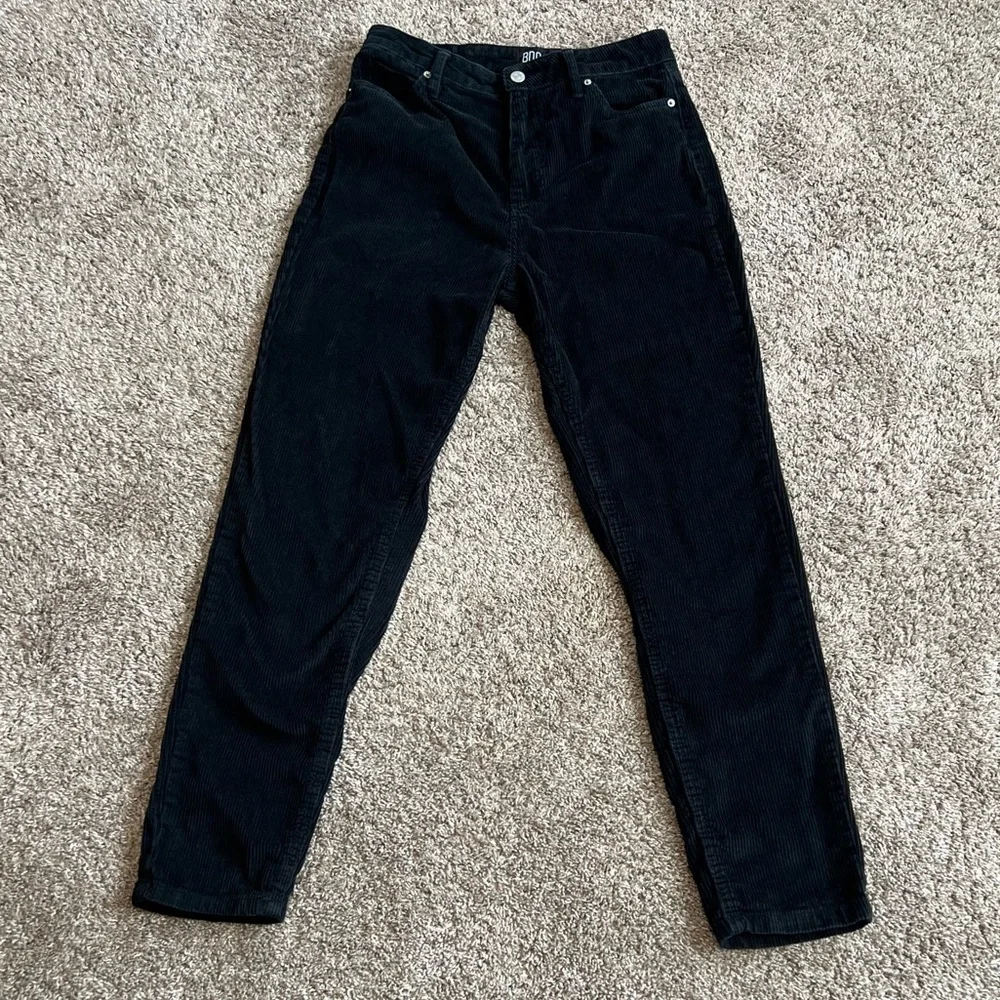 BDG Black Corduroy Mom High Rise Pants 27 Tapered Legs Urban Outfitters Dark